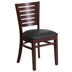 Fervent Collection Slat Back Walnut Wooden Restaurant Chair - Black Vinyl Seat