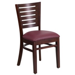 Fervent Collection Slat Back Walnut Wooden Restaurant Chair - Burgundy Vinyl Seat