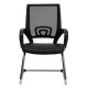 Black Leather Office Side Chair with Black Mesh Back and Sled Base