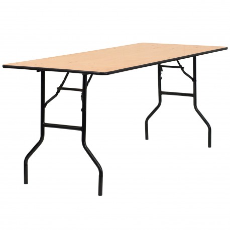 30'' x 72'' Rectangular Wood Folding Banquet Table with Clear Coated Finished Top