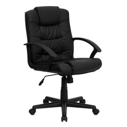 Mid-Back Black Leather Office Chair