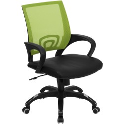 Mid-Back Green Mesh Computer Chair with Black Leather Seat