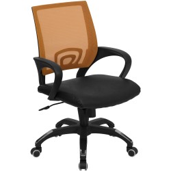 Mid-Back Orange Mesh Computer Chair with Black Leather Seat