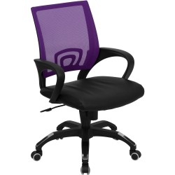 Mid-Back Purple Mesh Computer Chair with Black Leather Seat