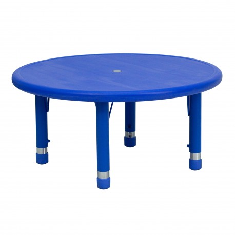 33'' Round Height Adjustable Blue Plastic Activity Table