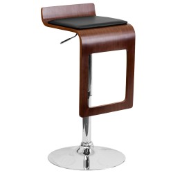 Walnut Bentwood Adjustable Height Bar Stool with Black Vinyl Seat and Drop Frame