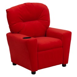 Contemporary Red Microfiber Kids Recliner with Cup Holder