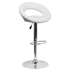 Contemporary White Vinyl Rounded Back Adjustable Height Bar Stool with Chrome Base
