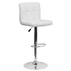 Contemporary White Quilted Vinyl Adjustable Height Bar Stool with Chrome Base