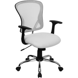 Mid-Back White Mesh Office Chair with Chrome Finished Base