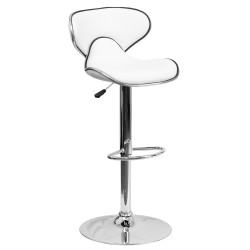 Contemporary Cozy Mid-Back White Vinyl Adjustable Height Bar Stool with Chrome Base