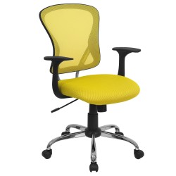Mid-Back Yellow Mesh Office Chair with Chrome Finished Base