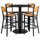 36'' Round Black Laminate Table Set with 4 Wood Slat Back Metal Bar Stools - Natural Wood Seat