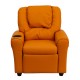 Contemporary Orange Vinyl Kids Recliner with Cup Holder and Headrest