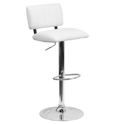 Contemporary White Vinyl Adjustable Height Bar Stool with Chrome Base