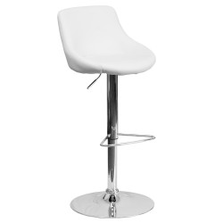 Contemporary White Vinyl Bucket Seat Adjustable Height Bar Stool with Chrome Base