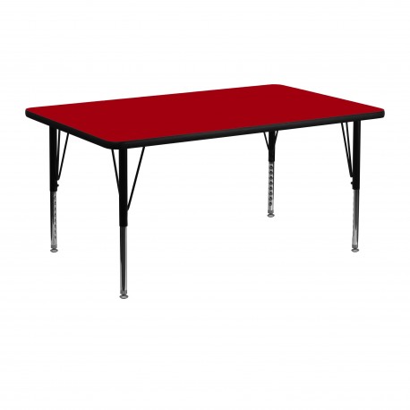 24''W x 48''L Rectangular Activity Table with Red Thermal Fused Laminate Top and Height Adjustable Pre-School Legs