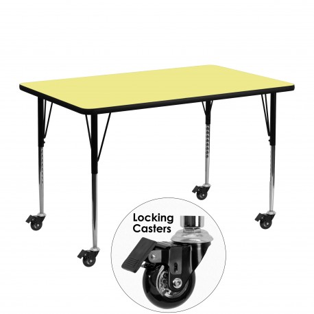Mobile 24''W x 48''L Rectangular Activity Table with Yellow Thermal Fused Laminate Top and Standard Height Adjustable Legs