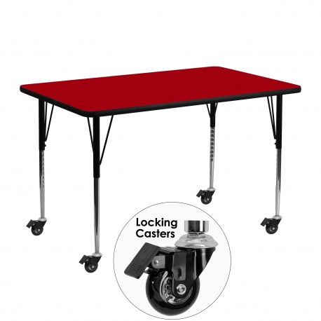 Mobile 24''W x 48''L Rectangular Activity Table with Red Thermal Fused Laminate Top and Standard Height Adjustable Legs