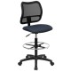 Mid-Back Mesh Drafting Stool with Navy Blue Fabric Seat