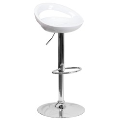 Contemporary White Plastic Adjustable Height Bar Stool with Chrome Base
