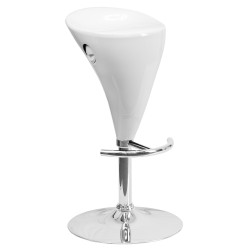 Contemporary White Plastic Adjustable Height Bar Stool with Chrome Base