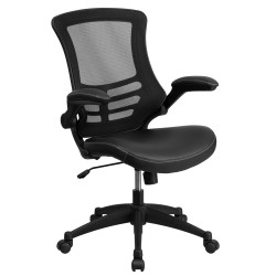 Mid-Back Black Mesh Chair with Leather Seat and Nylon Base
