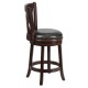 24'' Cappuccino Wood Counter Height Stool with Black Leather Swivel Seat