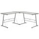 Glass L-Shape Computer Desk with Silver Frame Finish