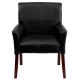 Black Leather Executive Side Chair or Reception Chair with Mahogany Legs