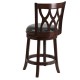 24'' Cappuccino Wood Counter Height Stool with Black Leather Swivel Seat