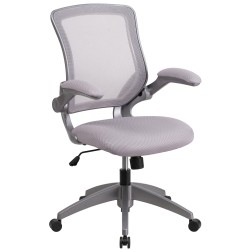 Mid-Back Gray Mesh Task Chair with Flip-Up Arms
