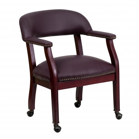 Burgundy Leather Conference Chair with Casters