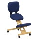 Mobile Wooden Ergonomic Kneeling Posture Chair in Navy Blue Fabric with Reclining Back