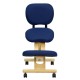 Mobile Wooden Ergonomic Kneeling Posture Chair in Navy Blue Fabric with Reclining Back