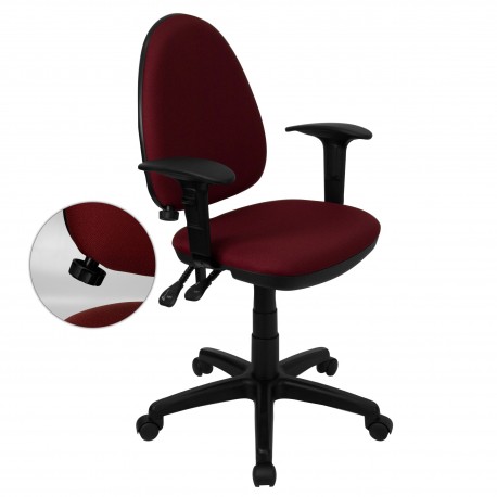 Mid-Back Burgundy Fabric Multi-Functional Task Chair with Arms and Adjustable Lumbar Support