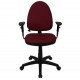 Mid-Back Burgundy Fabric Multi-Functional Task Chair with Arms and Adjustable Lumbar Support