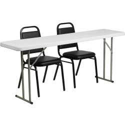 18'' x 72'' Plastic Folding Training Table with 2 Trapezoidal Back Stack Chairs