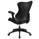 High Back Black Mesh Chair with Leather Seat and Nylon Base