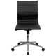 Mid-Back Armless Black Ribbed Upholstered Leather Conference Chair