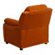 Deluxe Padded Contemporary Orange Microfiber Kids Recliner with Storage Arms