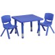 24'' Square Adjustable Blue Plastic Activity Table Set with 2 School Stack Chairs