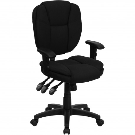 Mid-Back Black Fabric Multi-Functional Ergonomic Task Chair with Arms