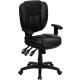 Mid-Back Black Leather Multi-Functional Ergonomic Task Chair with Arms