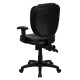 Mid-Back Black Leather Multi-Functional Ergonomic Task Chair with Arms