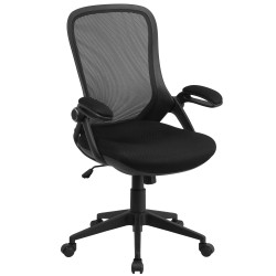High Back Executive Black Mesh Chair with Comfort Curved Back and Flip-Up Arms