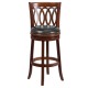 29'' Cherry Wood Bar Stool with Black Leather Swivel Seat