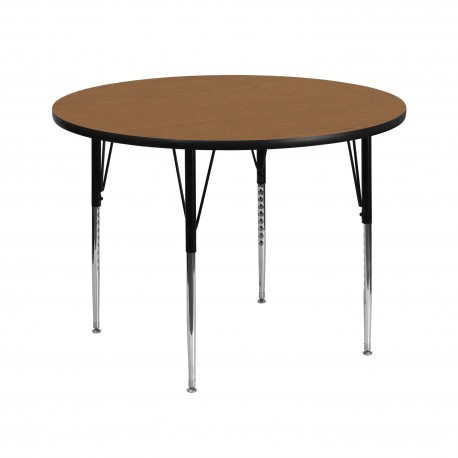42'' Round Activity Table with Oak Thermal Fused Laminate Top and Standard Height Adjustable Legs