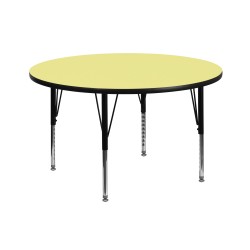 42'' Round Activity Table with Yellow Thermal Fused Laminate Top and Height Adjustable Pre-School Legs