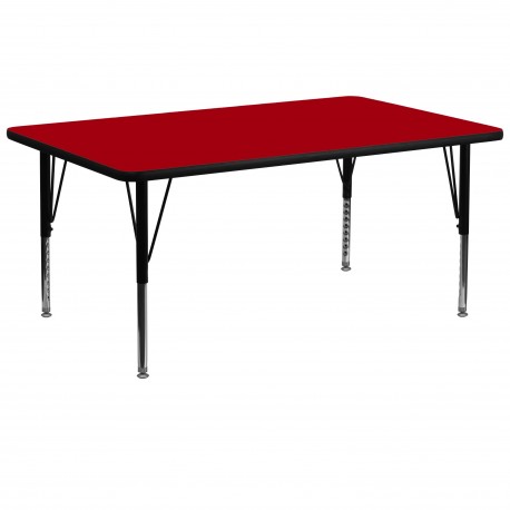 30''W x 72''L Rectangular Activity Table with Red Thermal Fused Laminate Top and Height Adjustable Pre-School Legs
